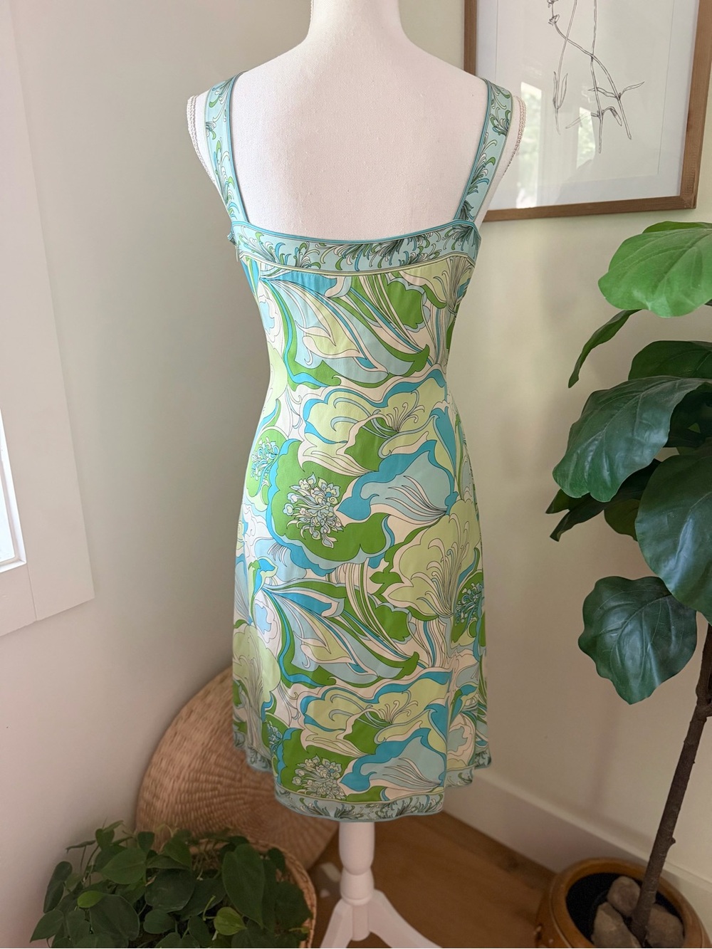 Ellie Tahari Retro Print Silk Stretch Knee Length Dress Size 10 - Picture 4 of 8